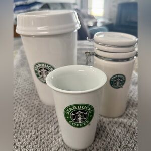 Starbucks Logo White Ceramic Canisters & Mug - Vintage